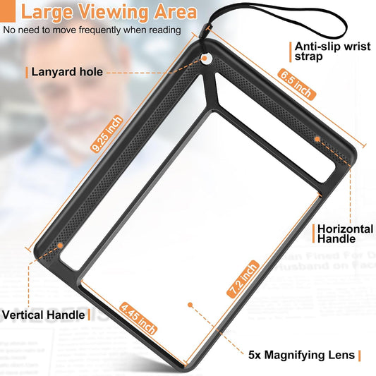 5X Full Page Magnifying Glass for Reading - Lightweight Rectangular Magnifier