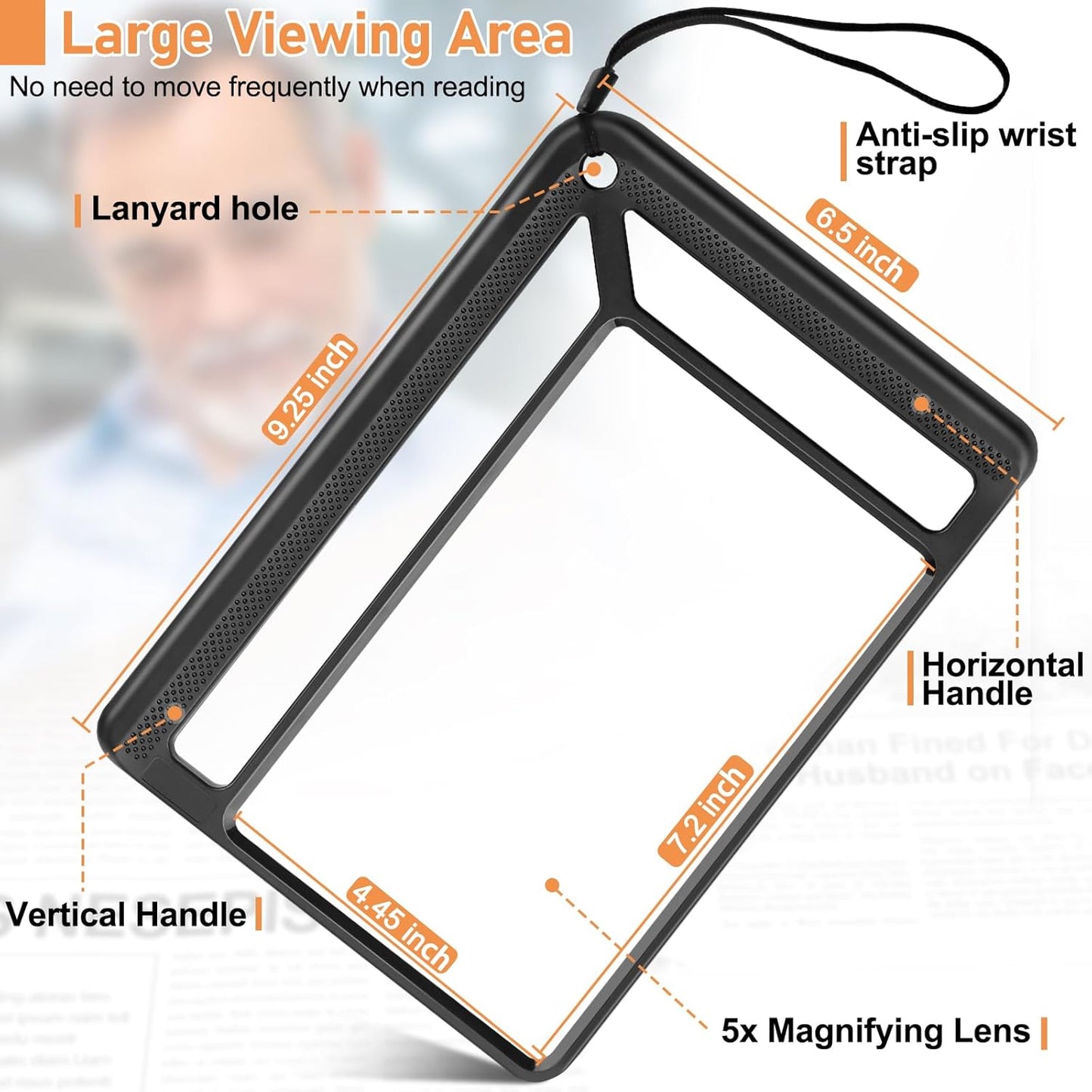 5X Full Page Magnifying Glass for Reading - Lightweight Rectangular Magnifier
