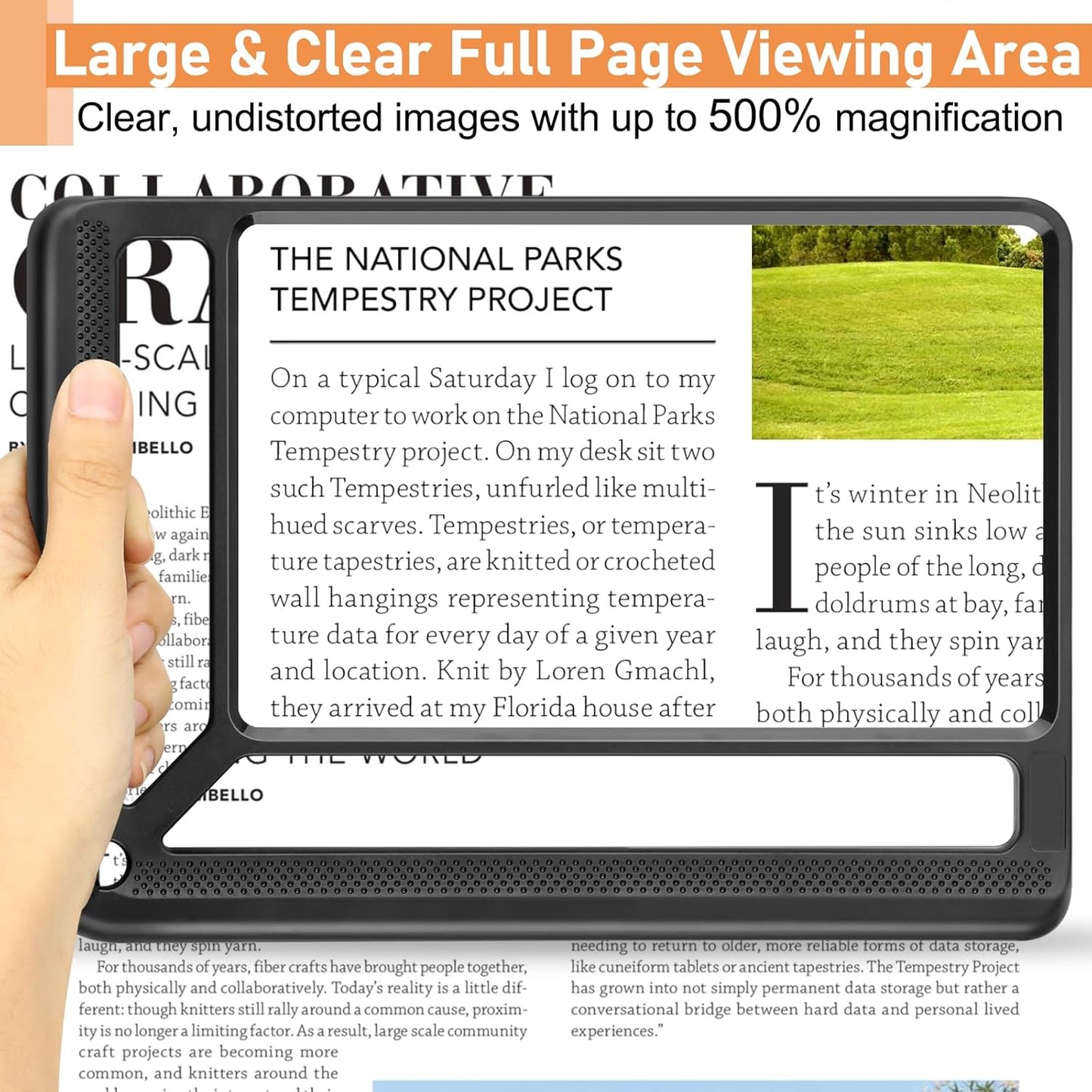 5X Full Page Magnifying Glass for Reading - Lightweight Rectangular Magnifier